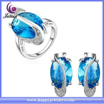 Alibaba hot selling 18k white gold plated blue zircon fashion heavy jewelry set (KFVRS015)